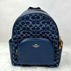 Coach Court Backpack In Signature Canvas In Denim & Leather Blue CZ778 NWT